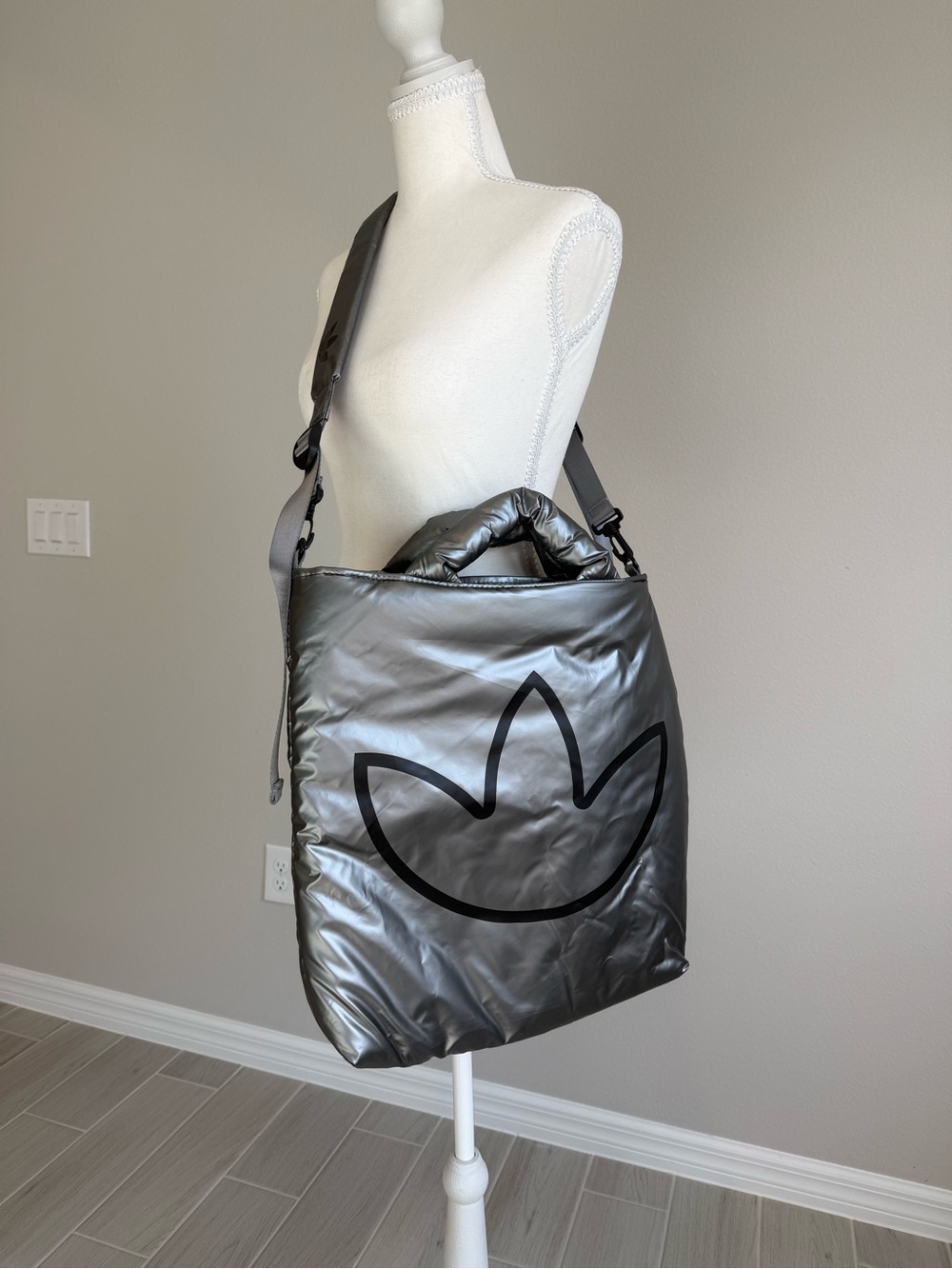adidas Originals Metallic Silver Puffer Crossbody Tote